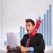 business man with flying tie reading the good news