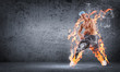 young man dancing hip hop with color lines