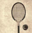 Photo: old tennis racket and ball old tennis racket and ball
