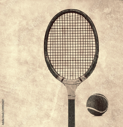 Photo: old tennis racket and ball old tennis racket and ball