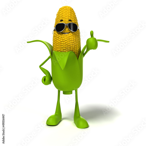 Illustration: 3d rendered illustration of a corn cob character 3d rendered illustration of a corn cob character