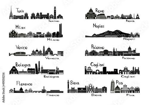 Vector: Silhouette sights of 11 cities of Italy Silhouette sights of 11 cities of Italy