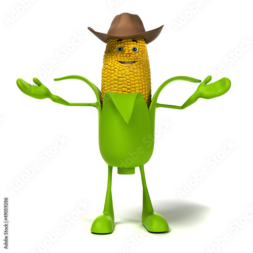 Illustration: 3d rendered illustration of a corn cob character 3d rendered illustration of a corn cob character