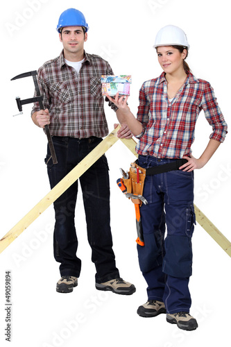 Photo: Two woodworker stood with money Two woodworker stood with money