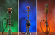 A collage of beautiful ceramic hookahs on different backgrounds