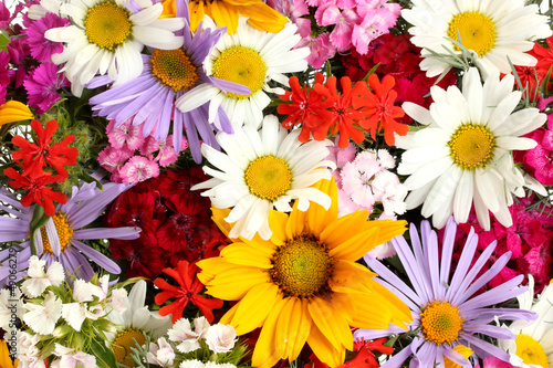 Photo: beautiful bouquet of bright wildflowers, close up beautiful bouquet of bright wildflowers, close up