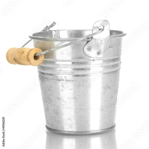 Photo: empty metal bucket isolated on white empty metal bucket isolated on white