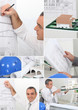 Montage of architect drawing plans to new project