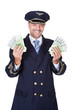 Portrait Of Happy Pilot Holding Euros