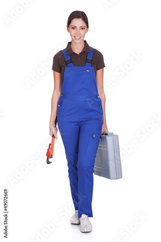 Photo: Female Plumber With A Wrench Female Plumber With A Wrench
