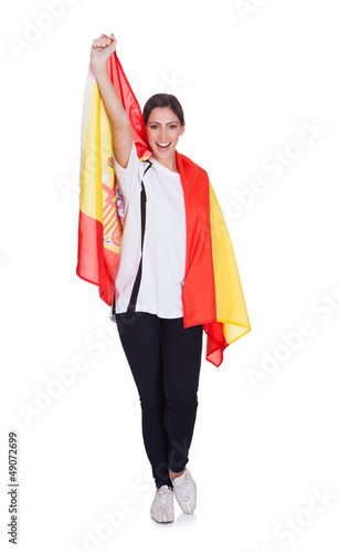 Photo: Portrait Of A Woman Holding Spanish Flag Portrait Of A Woman Holding Spanish Flag