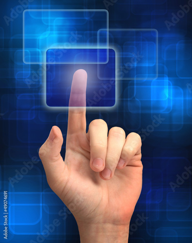 Photo: businessman hand pressing a button businessman hand pressing a button