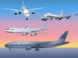 four airplanes at sunset