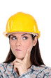 Woman with yellow helmet