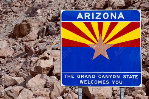 Photo: Welcome to Arizona sign with rocks background Welcome to Arizona sign with rocks background