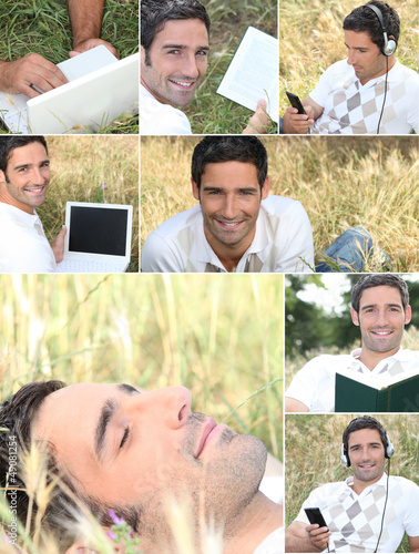 Photo: Montage of a man relaxing in the grass Montage of a man relaxing in the grass