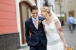 Bride and groom walking together