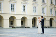 Bride and groom taking a walk