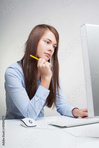 Photo: Beautiful woman in blue shirt Beautiful woman in blue shirt