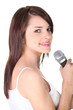 Young brunette with microphone