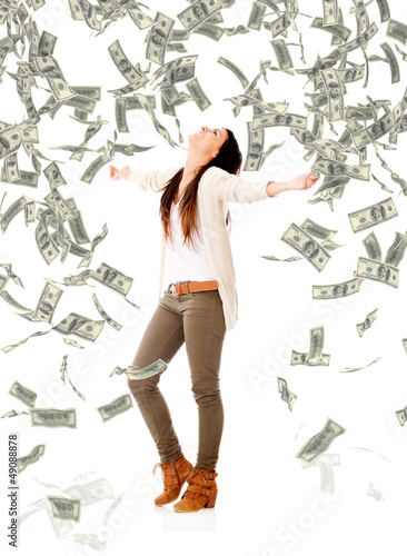 Photo: Woman under a money rain Woman under a money rain