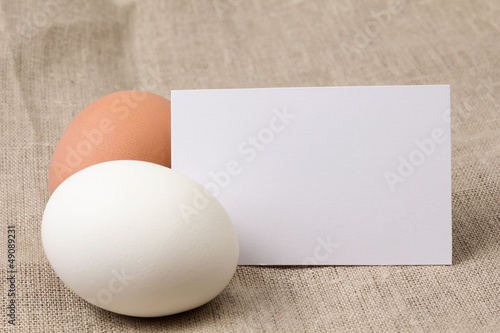 Photo: two eggs with a card two eggs with a card