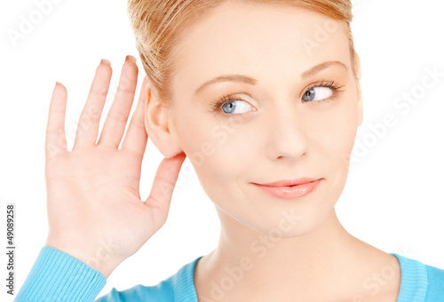 Photo: happy woman listening gossip happy woman listening gossip