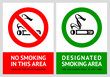 No smoking and Smoking area labels - Set 3