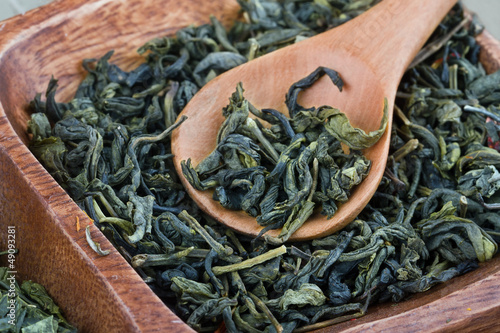 Photo: Wooden spoon and green tea Wooden spoon and green tea