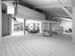 Wireframe rendering of a modern apartment