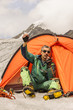 The climber in mountains causes the help