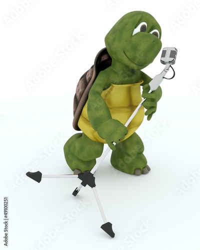 Illustration: tortoise singing into a retro microphone tortoise singing into a retro microphone
