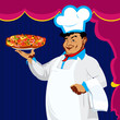 Funny Chef and italian pizza.Best food for gourmet
