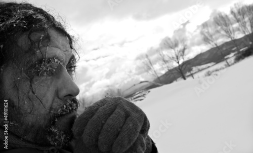 Photo: Homeless man b/w portrait Homeless man b/w portrait