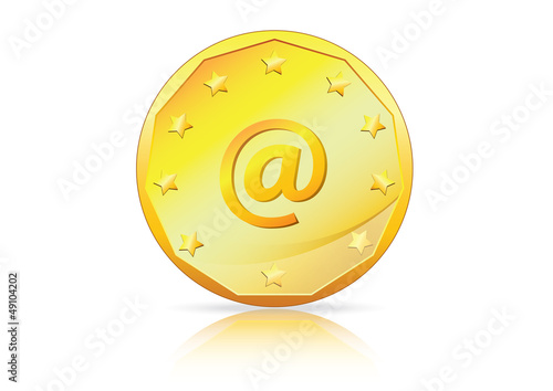 Vector: Mail, Online transaction, e-commerce - @ symbol on Gold Coin. Mail, Online transaction, e-commerce - @ symbol on Gold Coin.