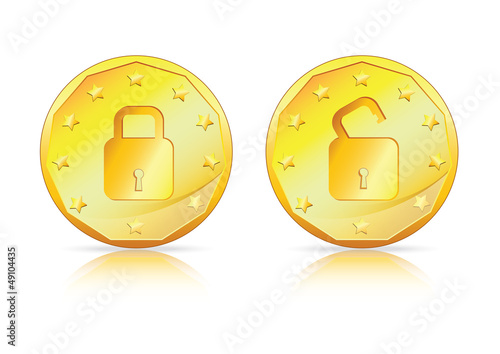Vector: Security-financial, transaction & partnership on a gold coin Security-financial, transaction & partnership on a gold coin