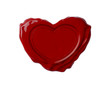 Red wax seal in shape of heart isolated on white