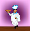 Funny Chef and italian pizza.Best food for gourmet