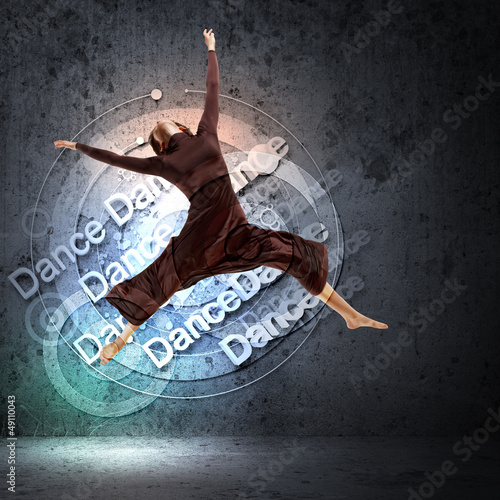 Photo: Girl in color dress dancing.Collage Girl in color dress dancing.Collage