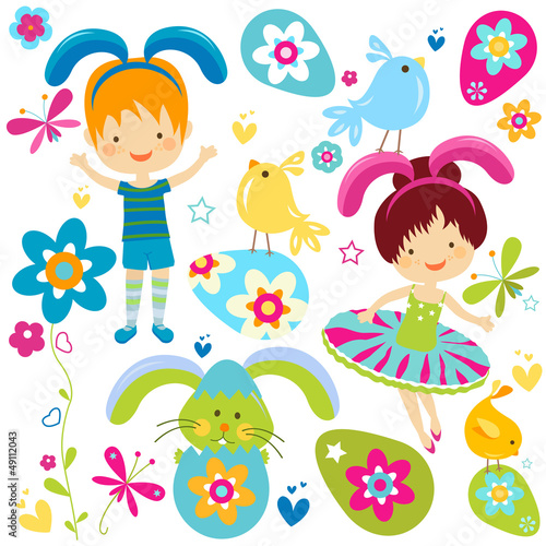 Vector: boy and girl in bunny costume boy and girl in bunny costume
