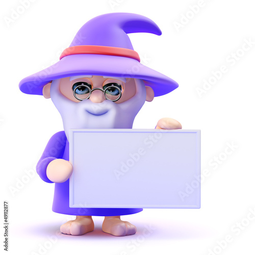 Illustration: Wizard holds a blank sign Wizard holds a blank sign