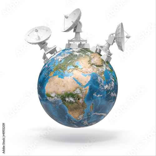 Illustration: Satellite dishes on earth. 3d Satellite dishes on earth. 3d