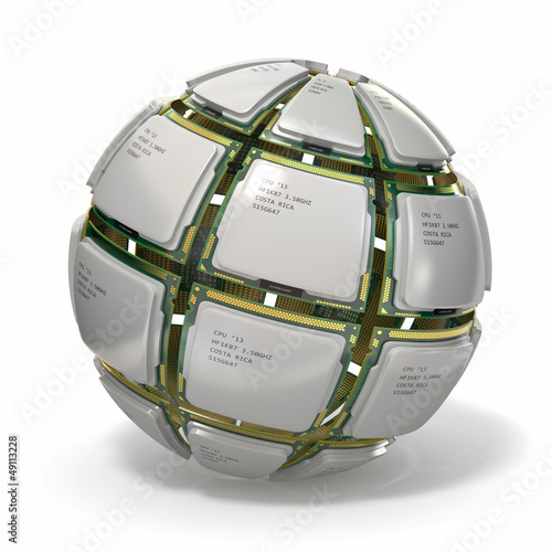 Illustration: CPU. Sphere from computer's processors .3d CPU. Sphere from computer's processors .3d