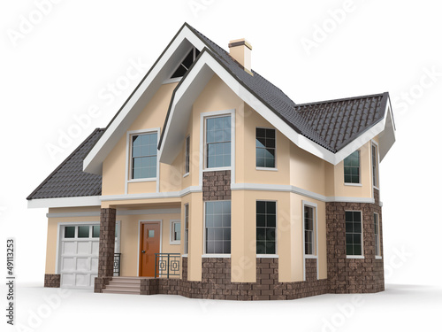 Illustration: House on white background. Three-dimensional image House on white background. Three-dimensional image