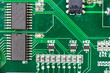 circuit board with electronic components macro background