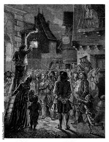 Illustration: Street Lighting - Eclairage de Rue - 18th century Street Lighting - Eclairage de Rue - 18th century
