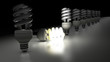 Compact fluorescent lamps in a row. One is enlightening.