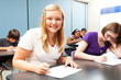 Photo: Pretty Blond Girl in Class Pretty Blond Girl in Class