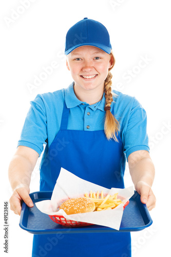 Photo: Friendly Waitress Serves Fast Food Friendly Waitress Serves Fast Food