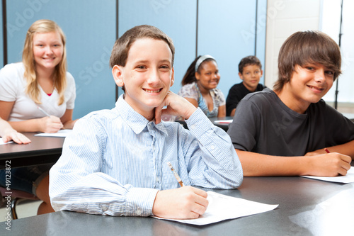 Photo: Boy in Middle School Class Boy in Middle School Class